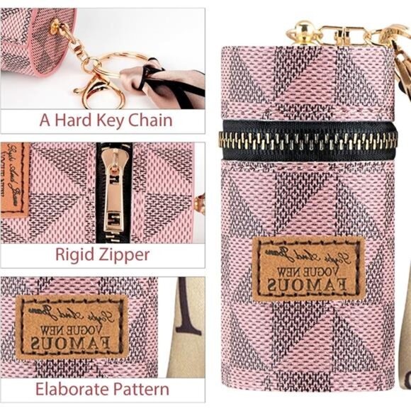 Pink Lipstick Case Mini Leather Lip Gloss Lipstick Organizer Travel Lipstick Bag - Picture 4 of 8